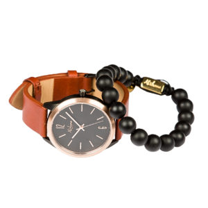 Classic Delux Black/Rosegold Ur + Frosted Agate armbånd